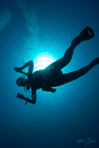 Diver in silhouette, Curaçao