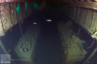 Engines of the Ruby E / Ruby E wreck, Wreck Alley, San Diego, California: Ruby E's twin engines, the port side with the heads stripped off and the cylinders visible.