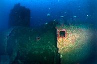 UB-88 Hull / San Pedro Bay, California: Deteriorated outer hull of UB-88 sub gives view of pressure hull