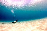 Diver on sandy bottom, Curaçao
